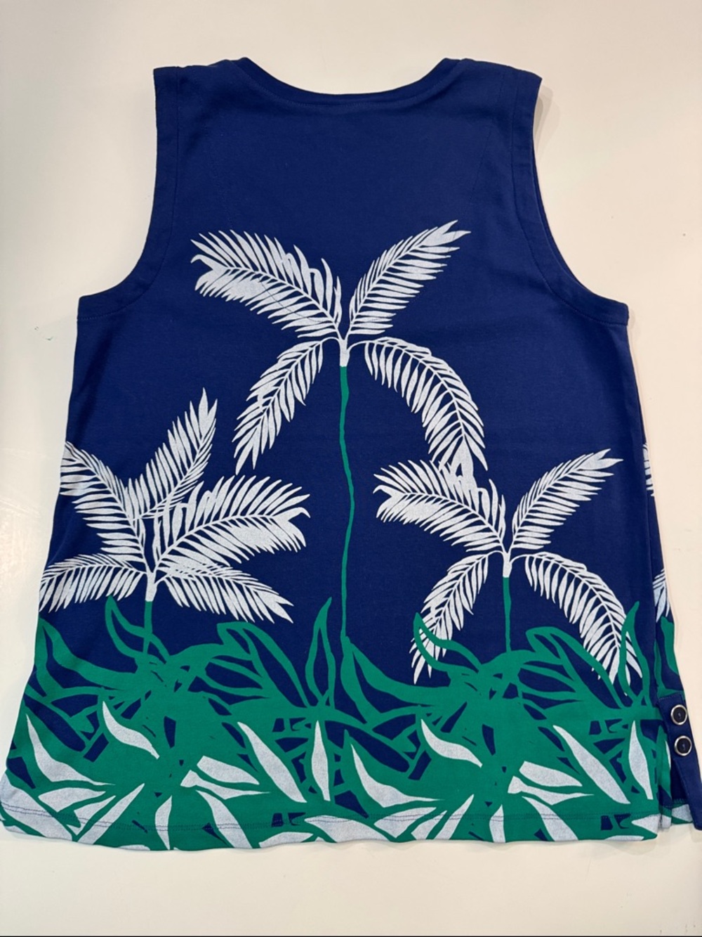 Chico's Navy Palm-Print V-Neck Tank with Tropical Print - Picture 11 of 13